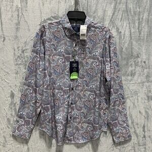 Society of Threads Men's Button Up Shirt Performance Long Sleeve Paisley L